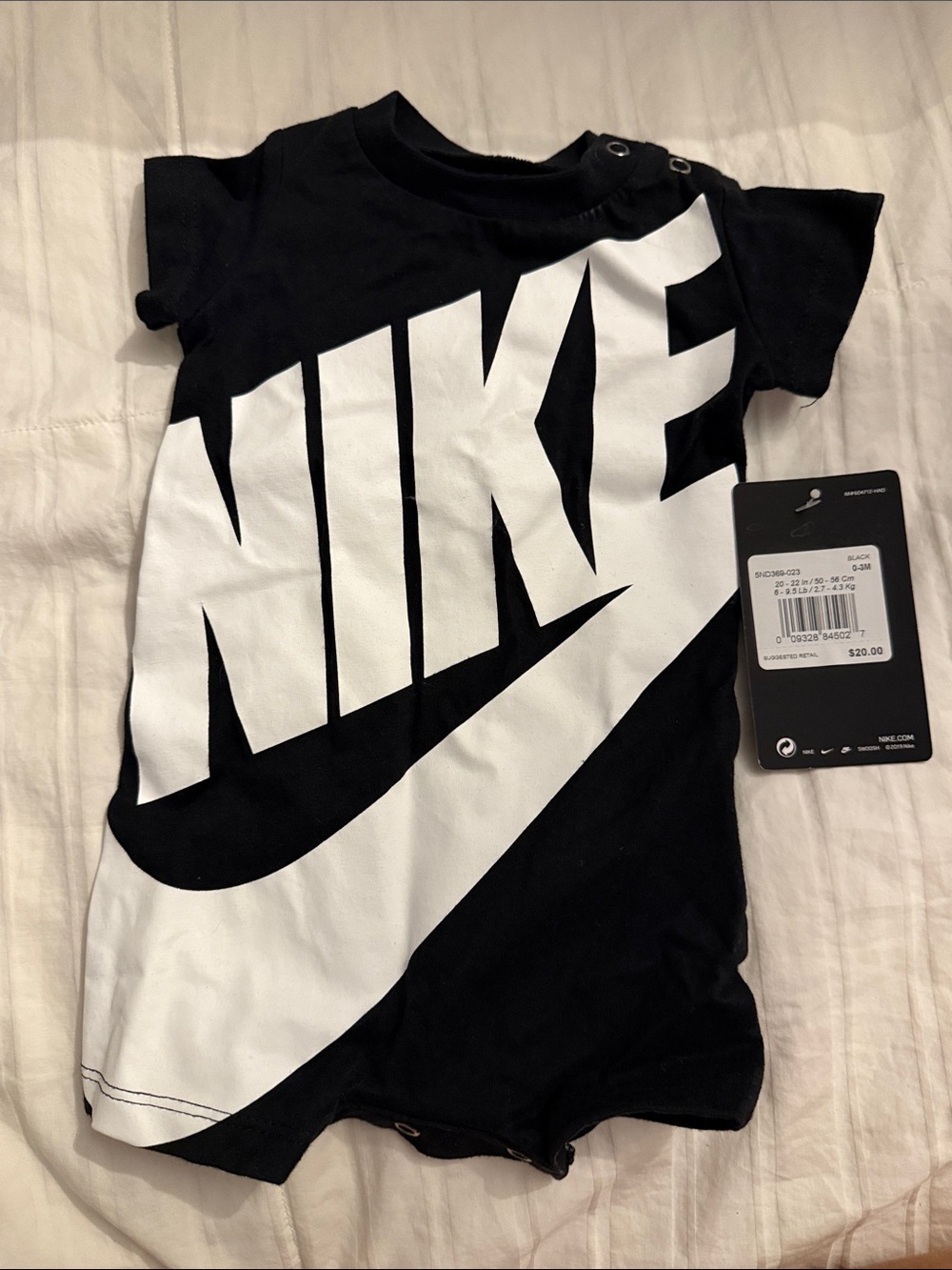 Nike Black & White Bold Logo Short Sleeve Romper